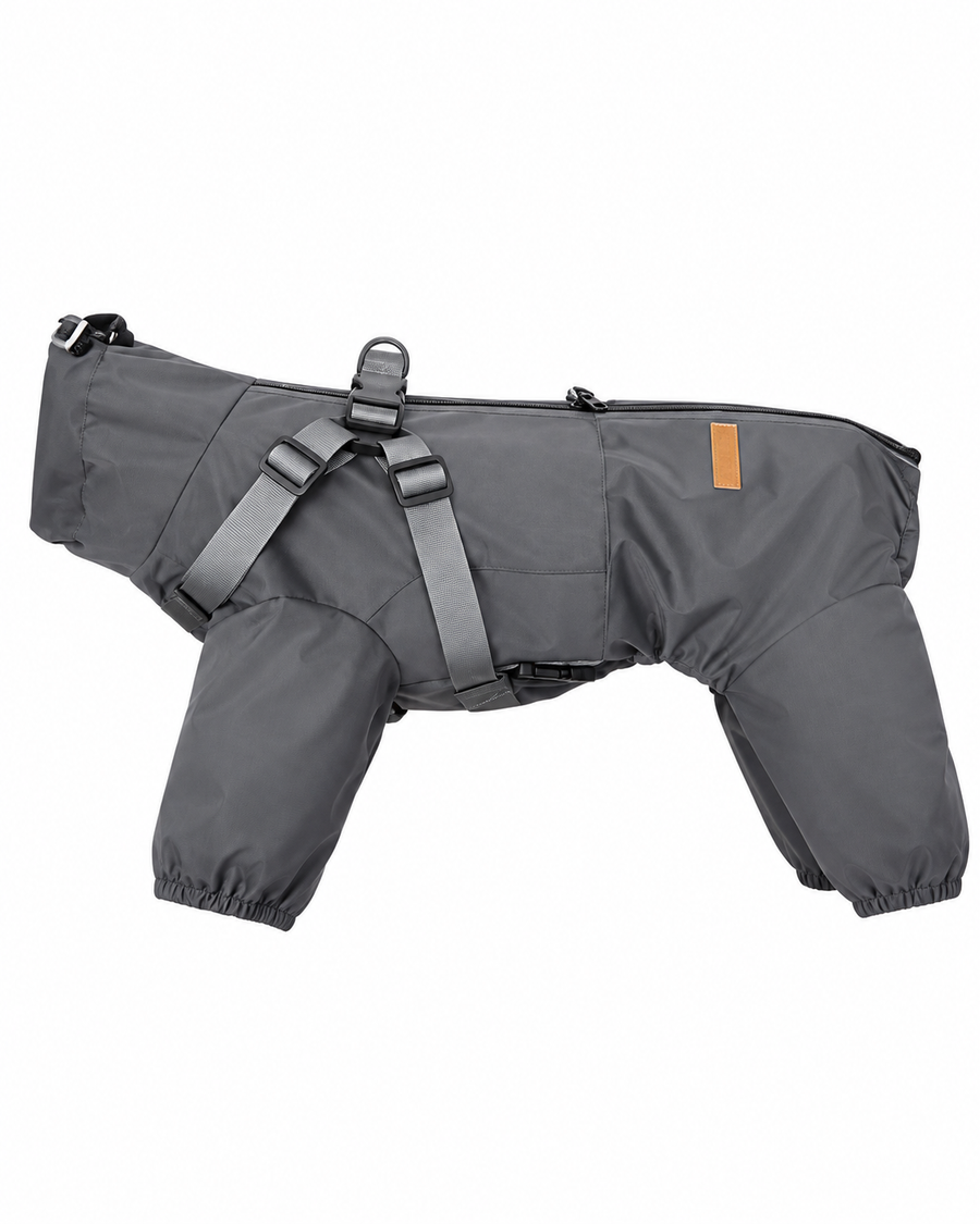 FENROVE Deep Grey full-body dog rain suit, product view