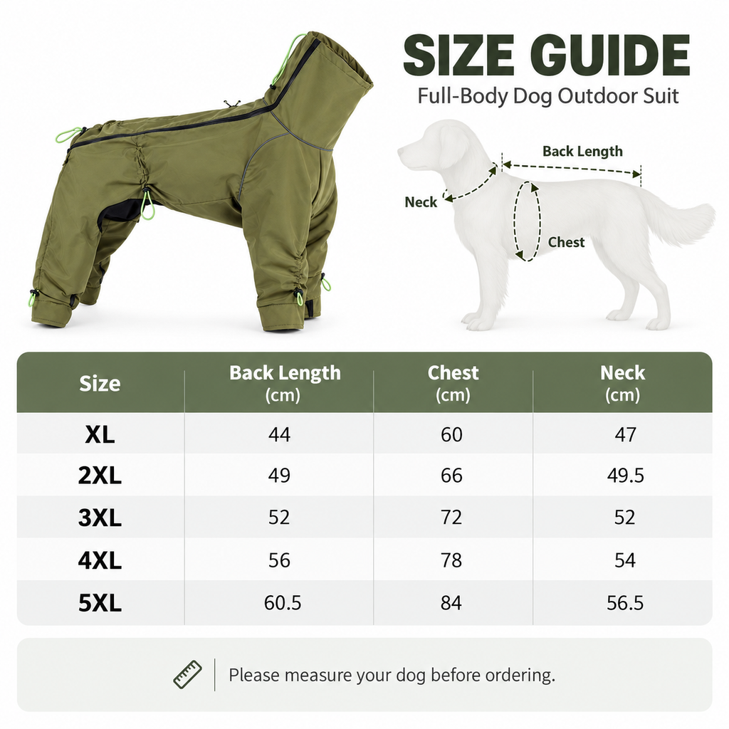 FENROVE TrailShell size guide for XL to 5XL
